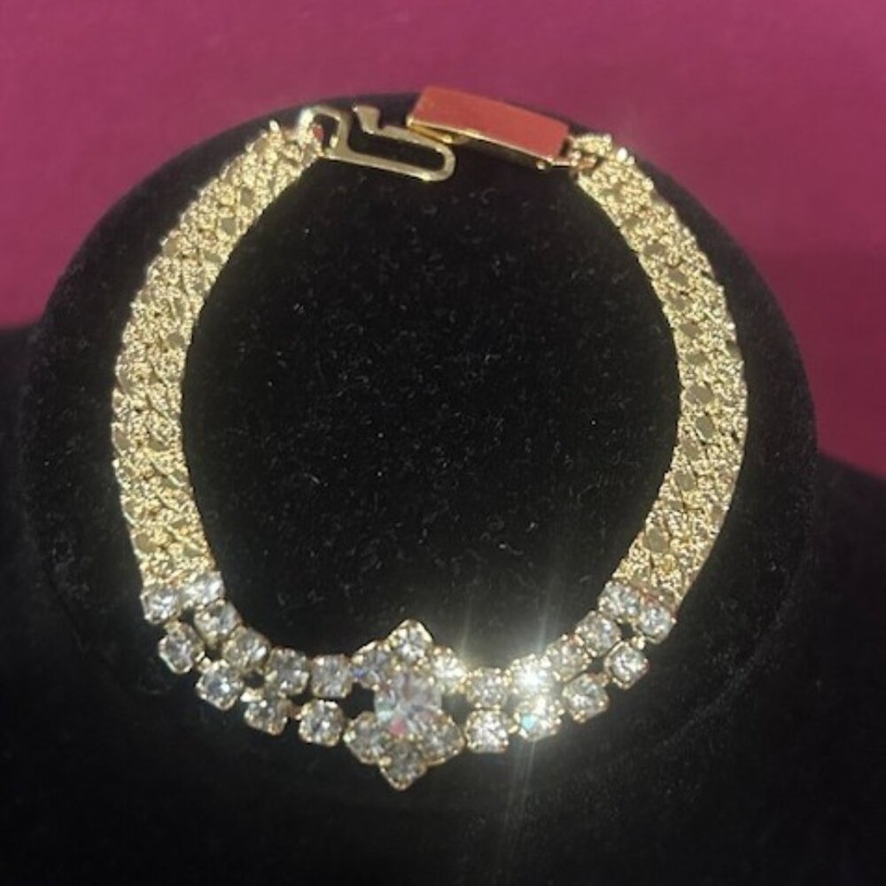 VINTAGE GOLD TONE RHINESTONE FORMAL BRACELET